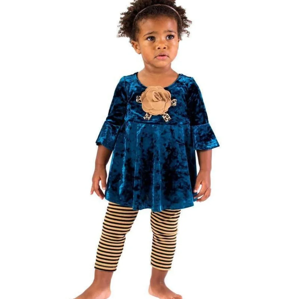 Bonnie Jean Teal Velvet Tunic Legging Set Two Piece Outfit‎ NWT